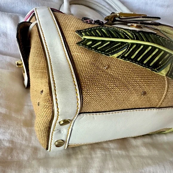 Vintage COACH #4439 Ladybug Motif Boxy Straw Tote Bag Limited Edition 2004 - Picture 4 of 12